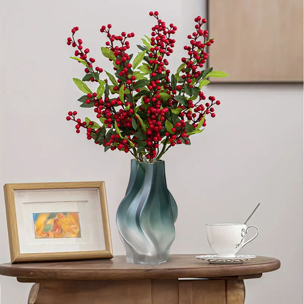 NNEAGS 27cm Glass Vase Blue with Beautiful glass Bubble Texture Art Vases