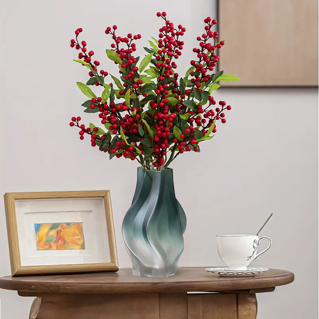 NNEAGS 27cm Glass Vase Blue with Beautiful glass Bubble Texture Art Vases