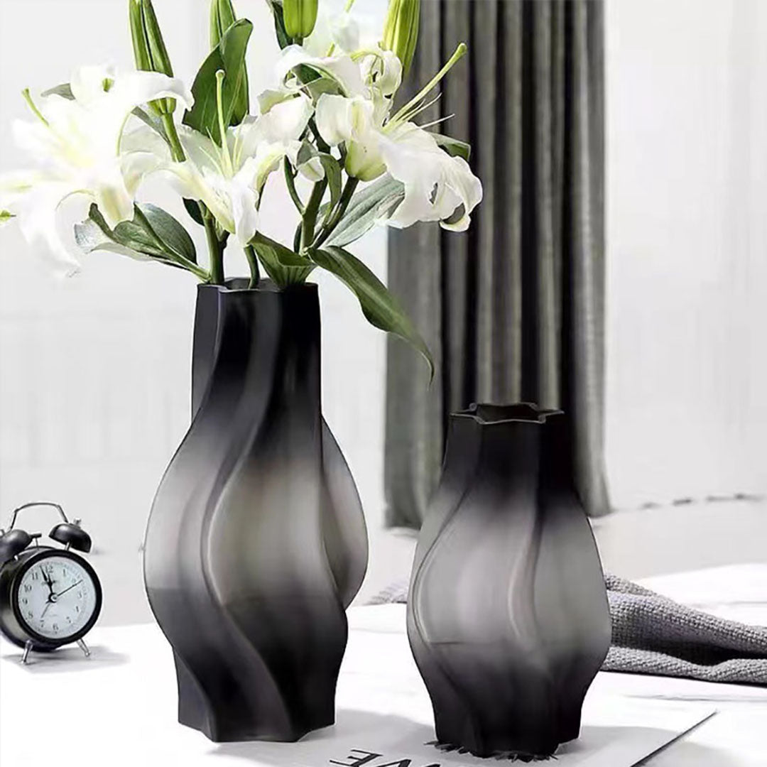NNEAGS 33cm Glass Vase Grey with Beautiful glass Bubble Texture Art Vases