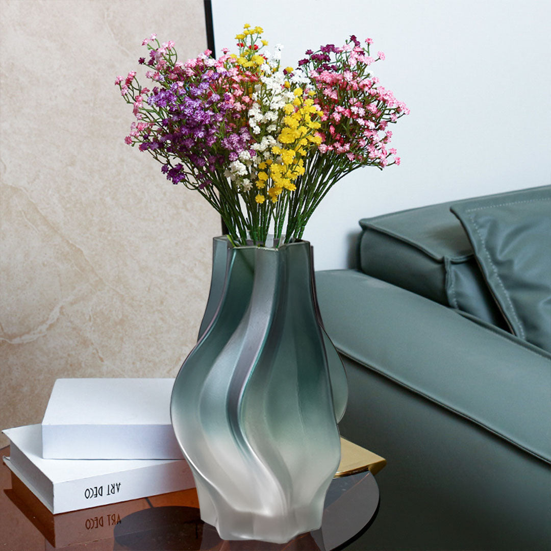 NNEAGS 27cm Glass Vase Blue with Beautiful glass Bubble Texture Art Vases