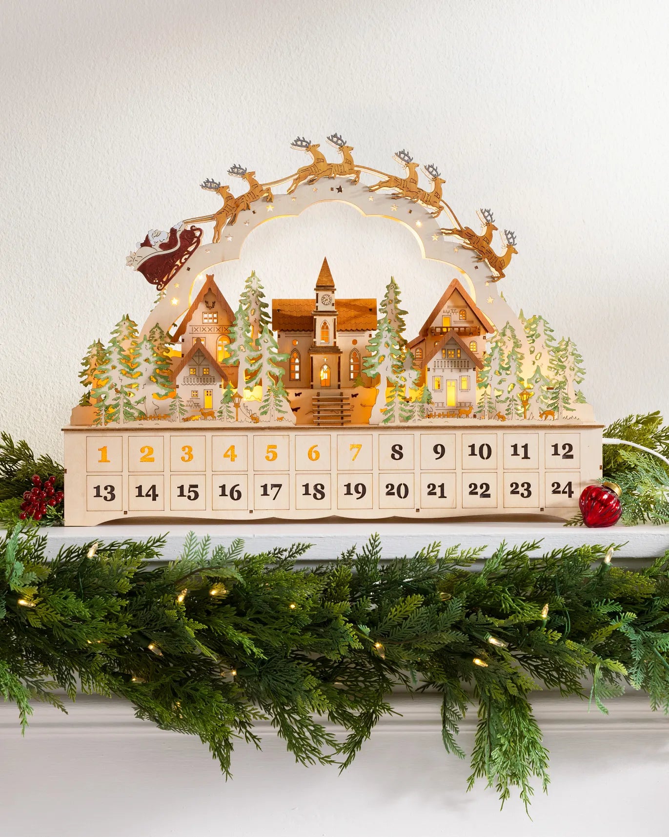 Lit Wooden Christmas Advent Calendars