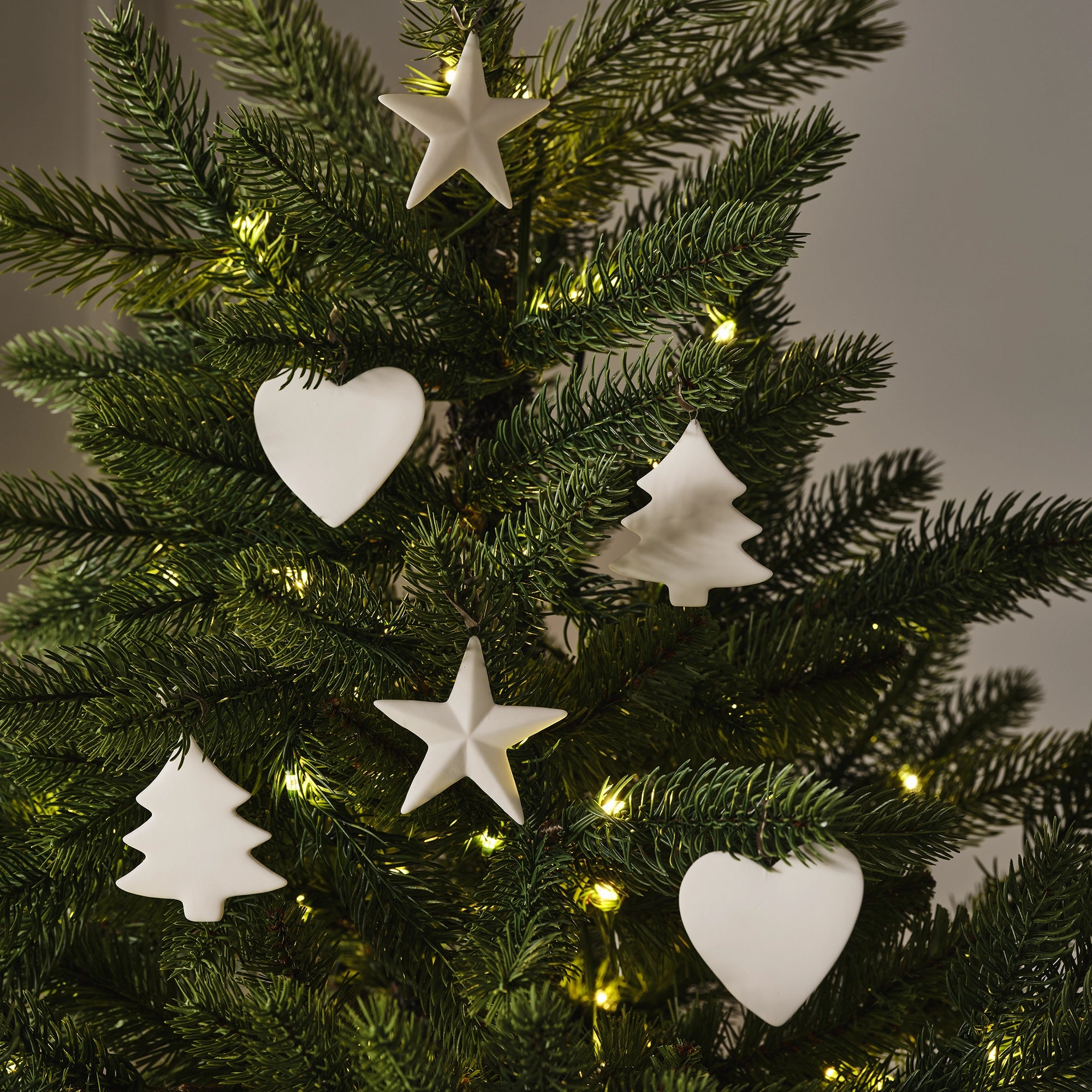 White Ceramic Decorations – Set of 6