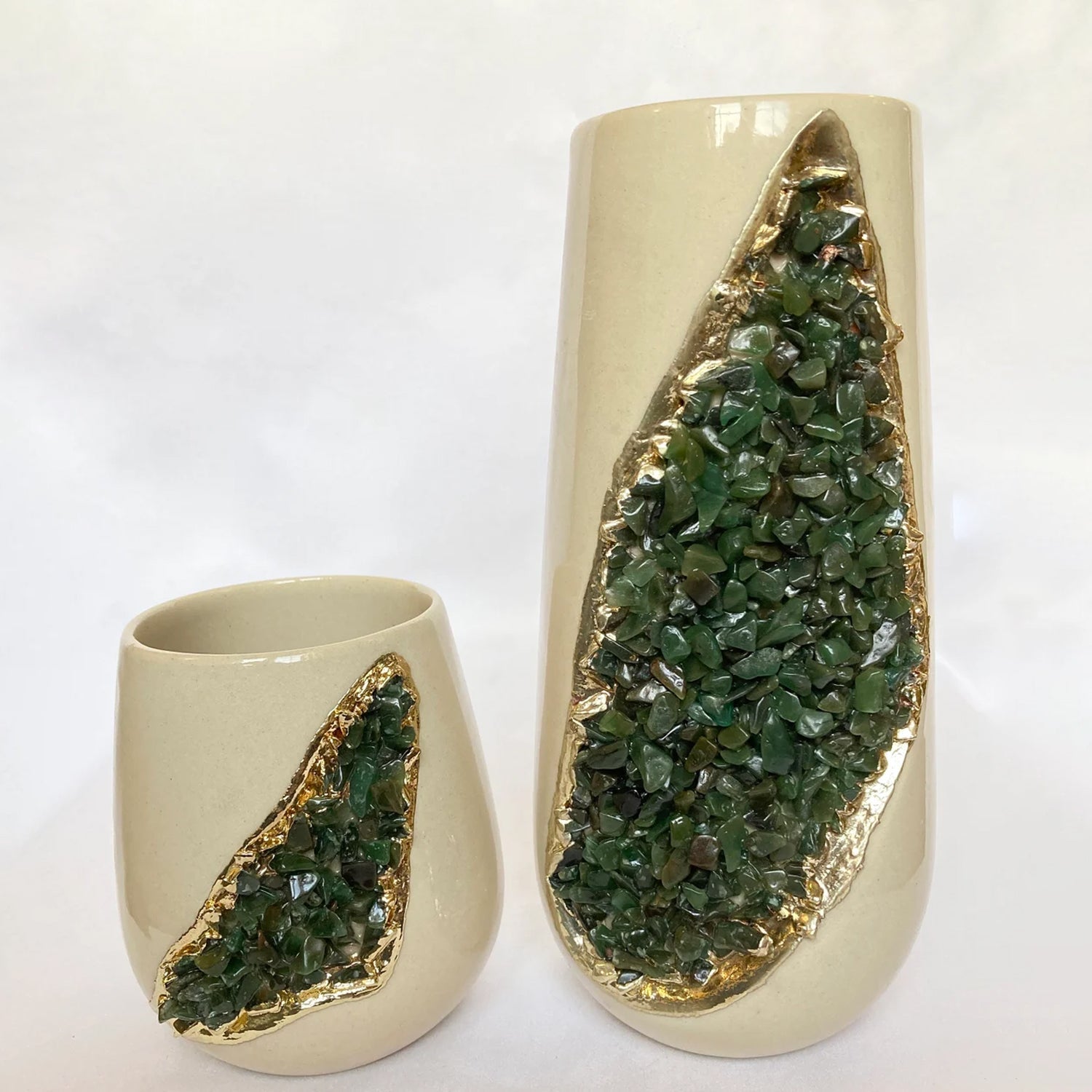 Set of 2 Cream Ceramic Vases