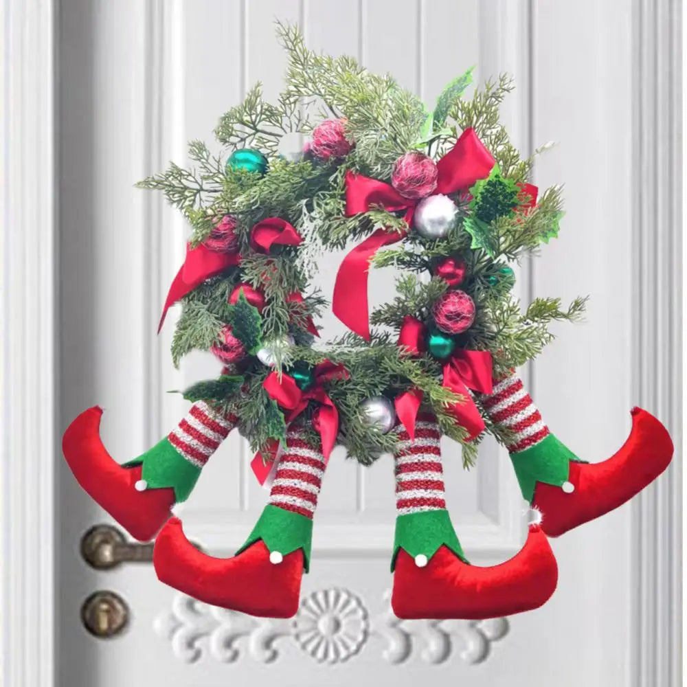 Christmas Wreath Santa Elves Hanging Hoop