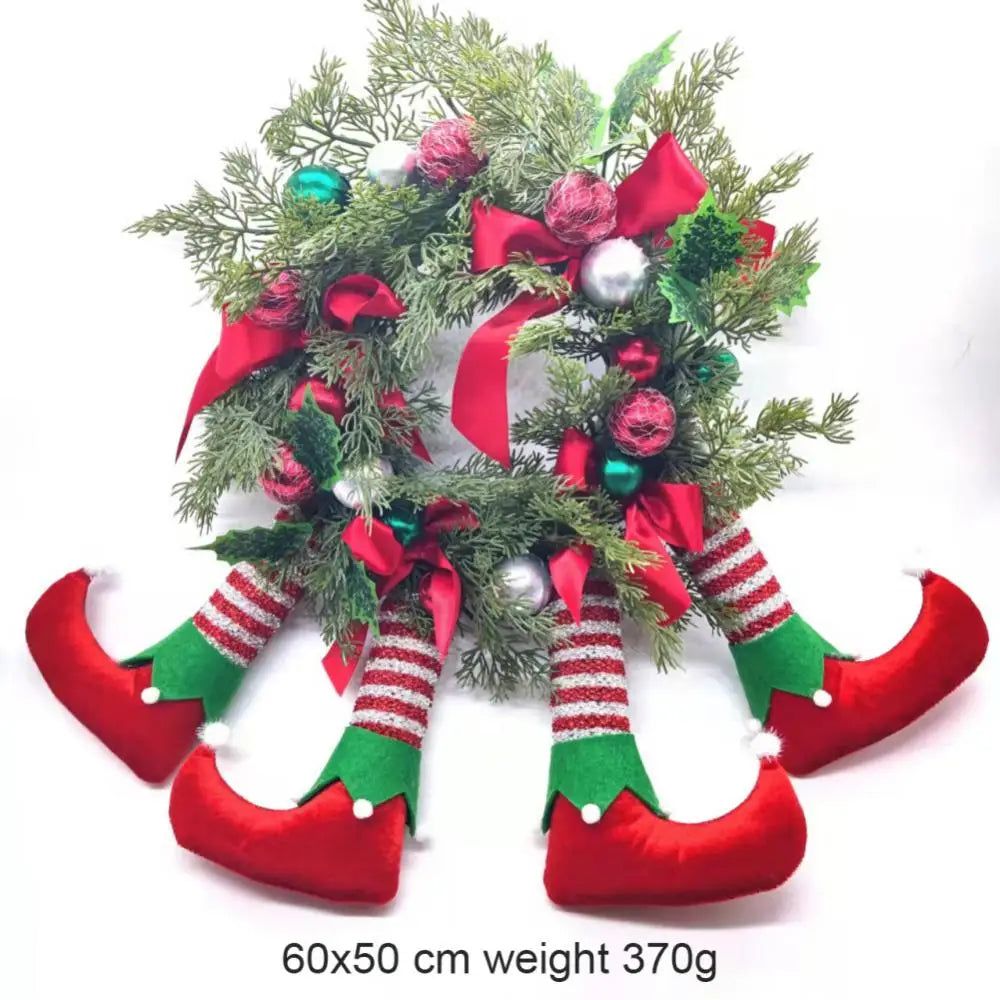 Christmas Wreath Santa Elves Hanging Hoop