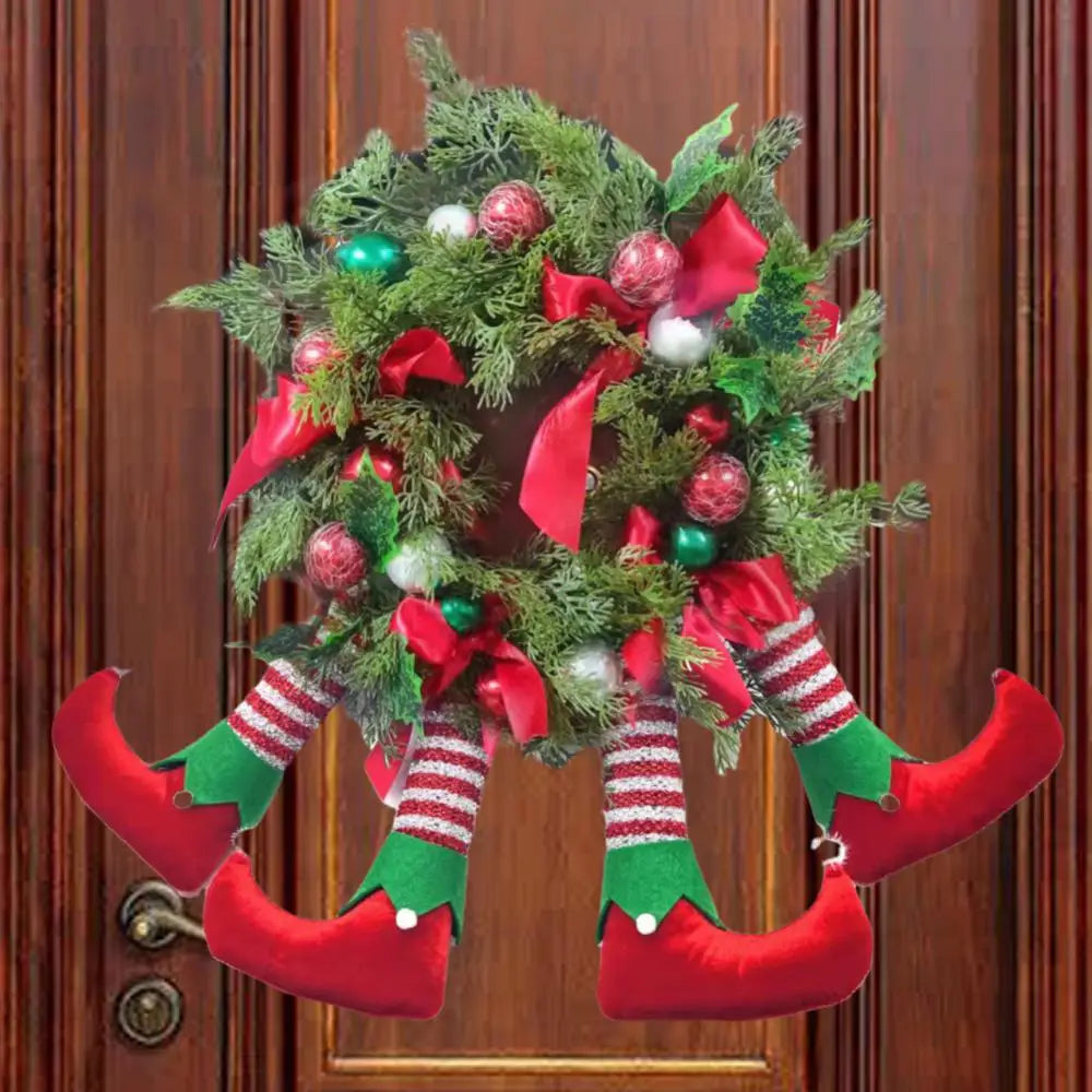 Christmas Wreath Santa Elves Hanging Hoop