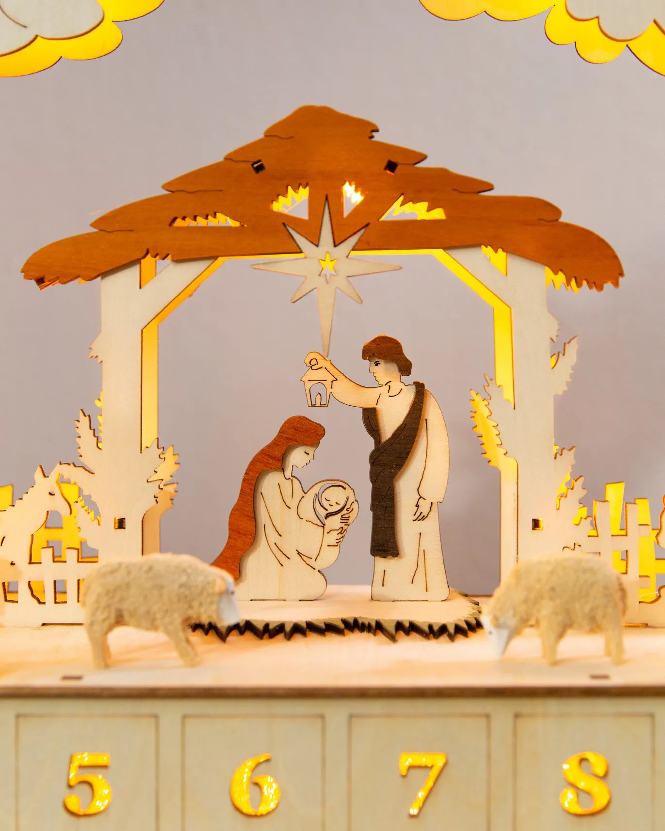 Lit Wooden Nativity Advent Calendars