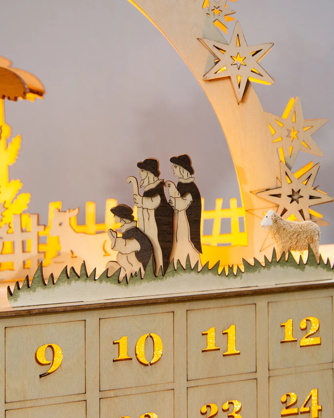 Lit Wooden Nativity Advent Calendars