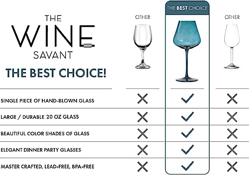 Colored Crystal Wine Glass Set of 6, Gift For Hosting, Her, Wife, Mom Friend - Large 20 oz Glasses, Unique Italian Style Tall Drinkware - Red & White, Dinner, Color Beautiful Glassware - (Bright Red)