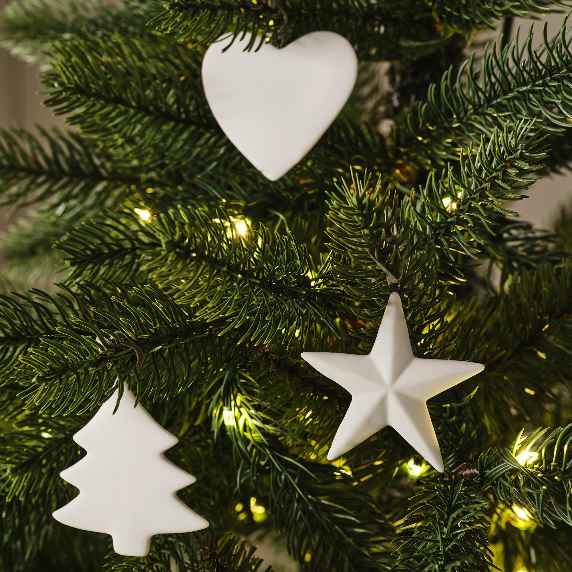 White Ceramic Decorations – Set of 6