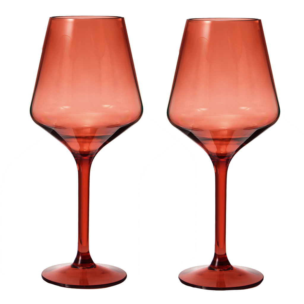 Floating Wine Glasses for Pool - Set of 2-15 OZ Shatterproof Poolside Wine Glasses, Tritan Plastic Reusable, Beach Outdoor Cocktail, Wine, Champagne, Water Glassware Spring Summer (Muted Red)