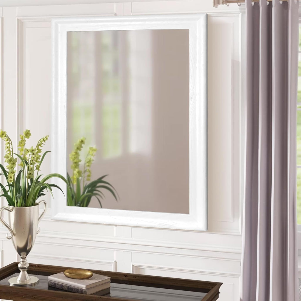 White Wood Wall Mirror for Bathroom,Rectangle Rustic Large 30 X 40 Inch Hanging Vanity Mirrors with Wooden Frame for Living Room,Bedroom,Entryway (30X40 Inch, White)