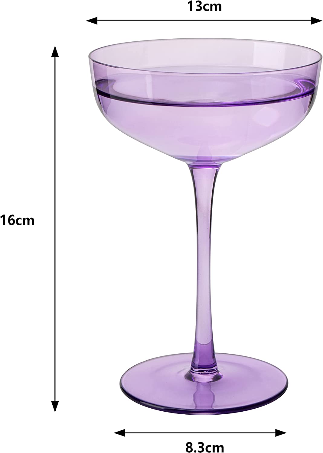 The Wine Savant Colored Coupe Glass | 7oz | Set of 4 Colorful Champagne & Cocktail Glasses, Fancy Manhattan, Crystal Martini, Cocktails Set, Margarita Bar Glassware Gift, Vintage (Lavender Purple)