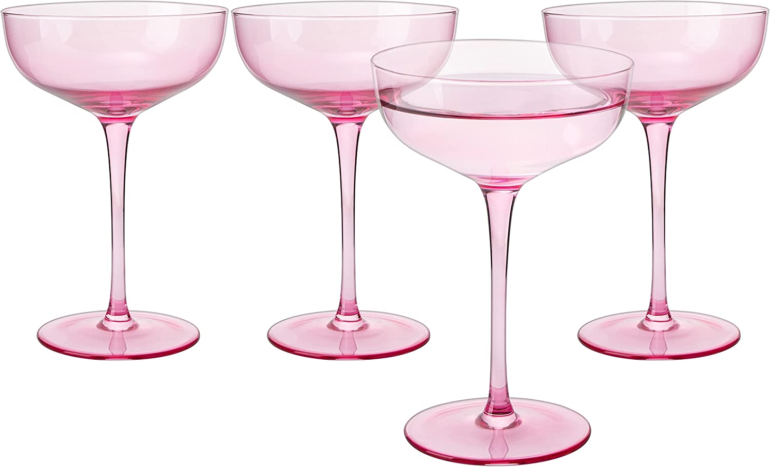 The Wine Savant Colored Coupe Glass | 7oz | Set of 4 Colorful Champagne & Cocktail Glasses, Fancy Manhattan, Crystal Martini, Cocktails Set, Margarita Bar Glassware Gift, Vintage (Blush Pink)