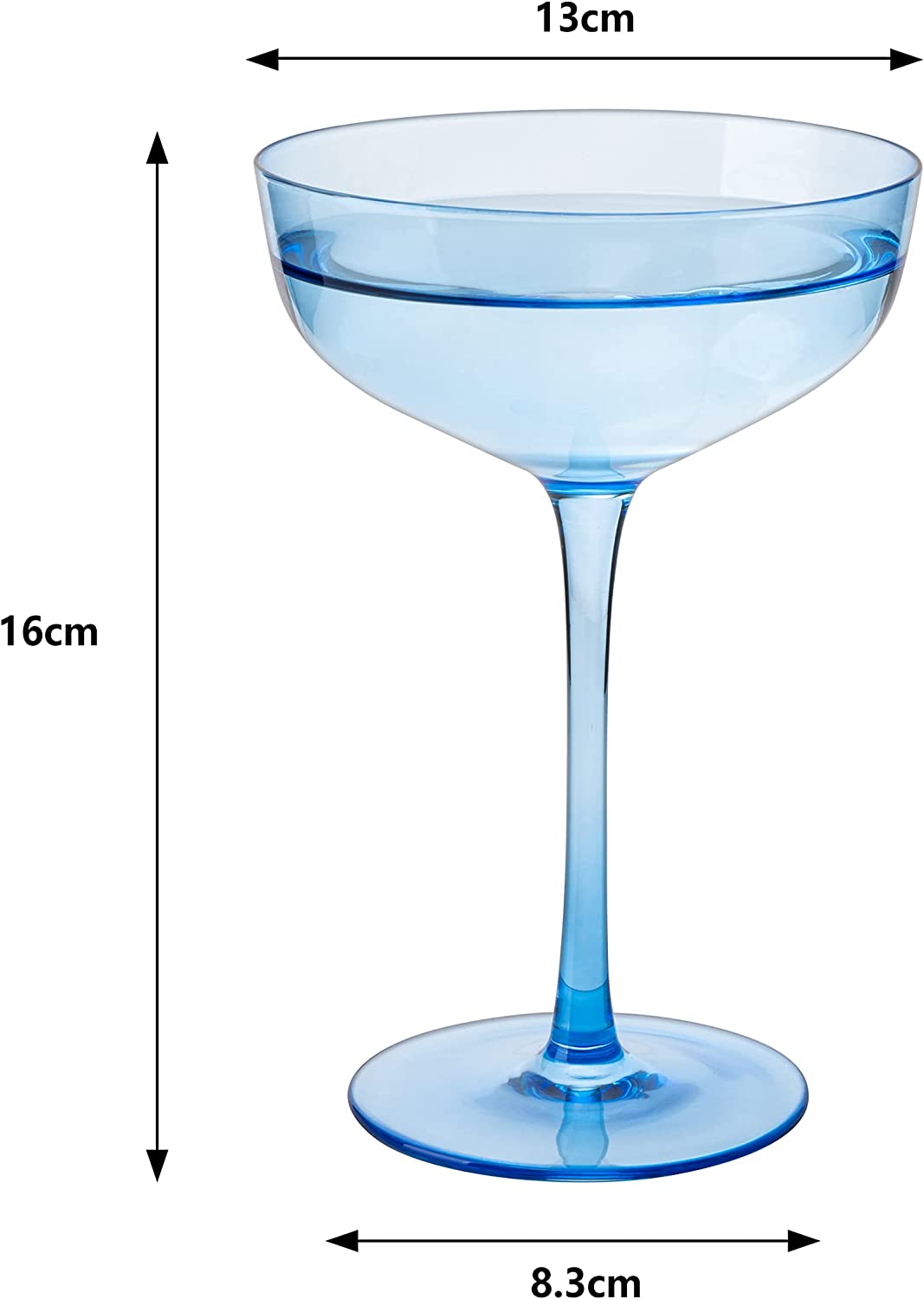 The Wine Savant Colored Coupe Glass | 7oz | Set of 4 Colorful Champagne & Cocktail Glasses, Fancy Manhattan, Crystal Martini, Cocktails Set, Margarita Bar Glassware Gift, Vintage (Blue)