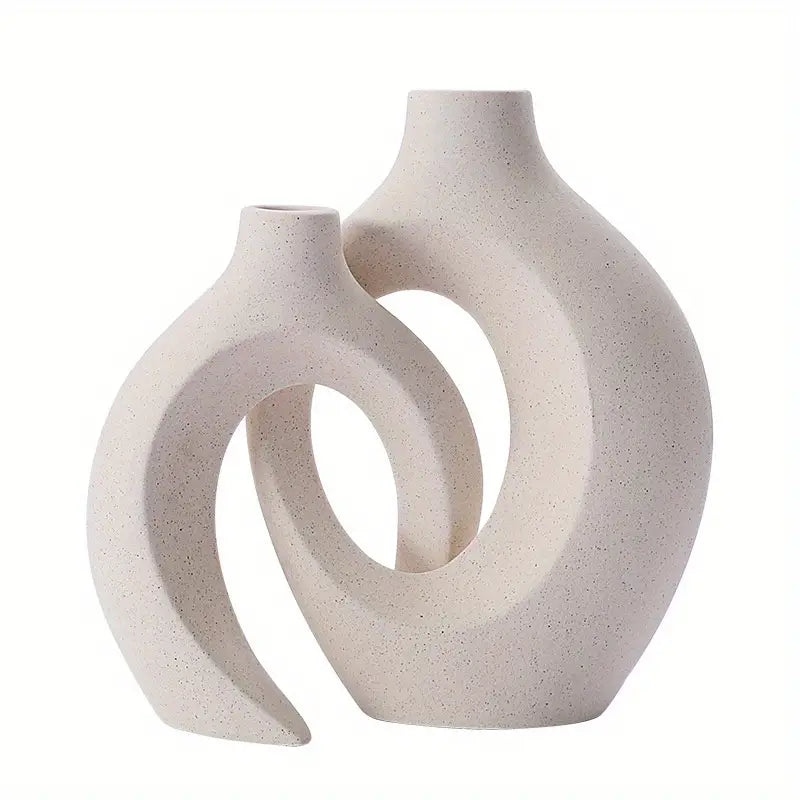 NNETM Set of 2 White Ceramic Vases - Modern Boho Decor