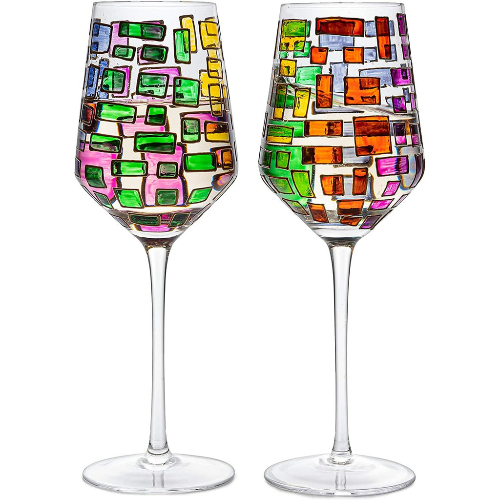 The Wine Savant Renaissance Stained Glass Windows, Artisanal Hand Painted Glassware Gift Idea Her, Him, Birthday, Mom, Housewarming, Gifts Ideas for Women & Men Art Deco (Stemmed Wine Glasses)