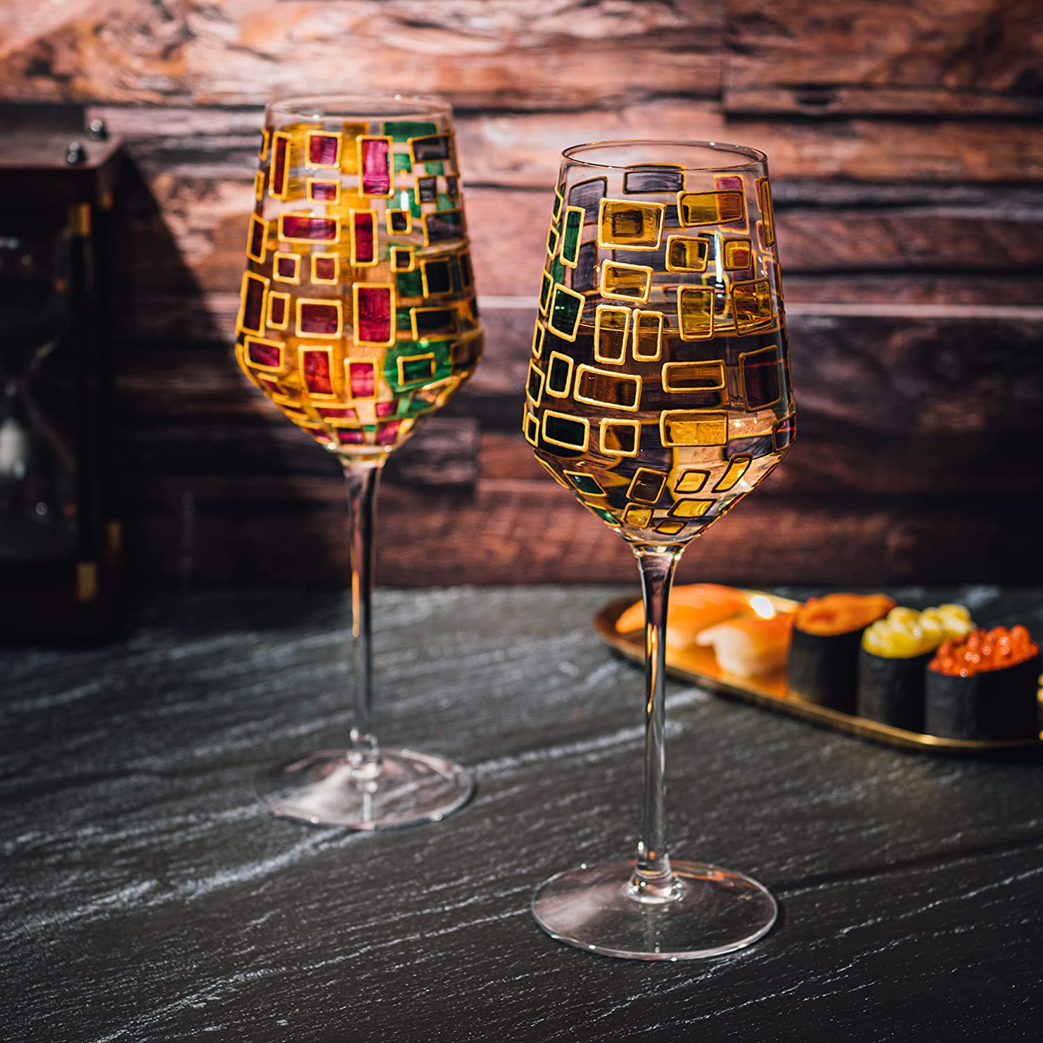 The Wine Savant Renaissance Stained Glass Windows, Artisanal Hand Painted Glassware Gift Idea Her, Him, Birthday, Mom, Housewarming, Gifts Ideas for Women & Men Art Deco (Stemmed Wine Glasses)