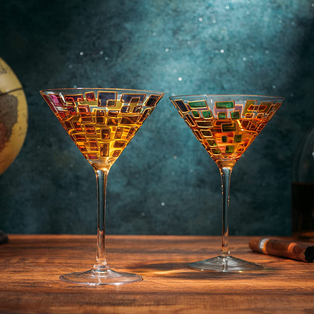 Renaissance Holiday Stained Glass Windows, Artisanal Hand Painted Glassware - The Wine Savant - Gift Idea Her, Him, Birthday, Mom, Housewarming, Gifts Ideas for Women & Men (Martini Glasses)