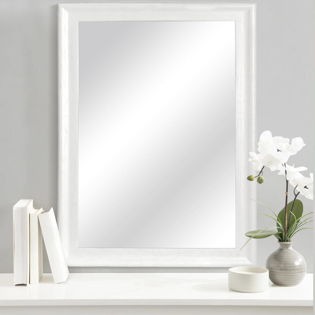 White Wood Wall Mirror for Bathroom,Rectangle Rustic Large 30 X 40 Inch Hanging Vanity Mirrors with Wooden Frame for Living Room,Bedroom,Entryway (30X40 Inch, White)