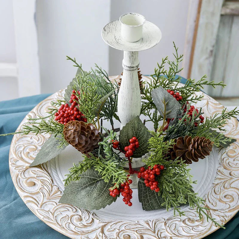 Christmas Candle Wreath with Berry Pinecone