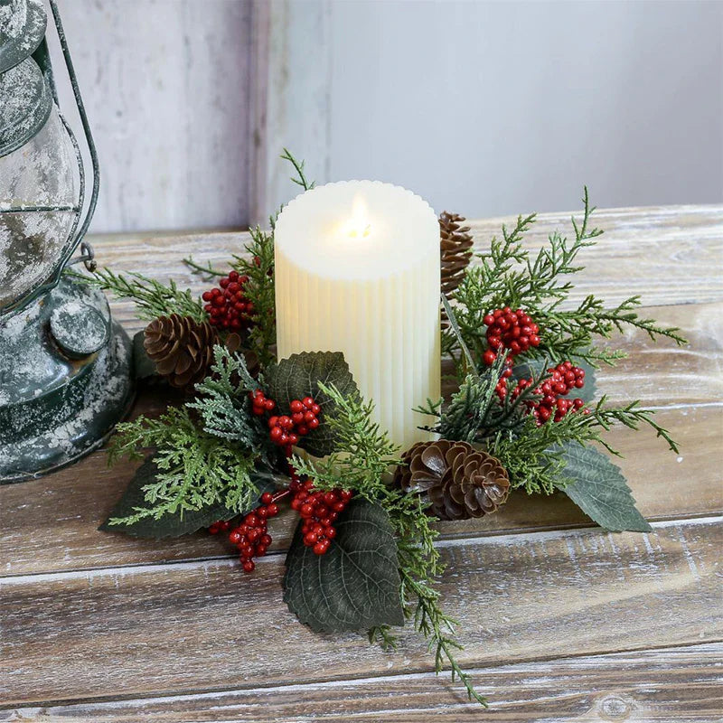 Christmas Candle Wreath with Berry Pinecone