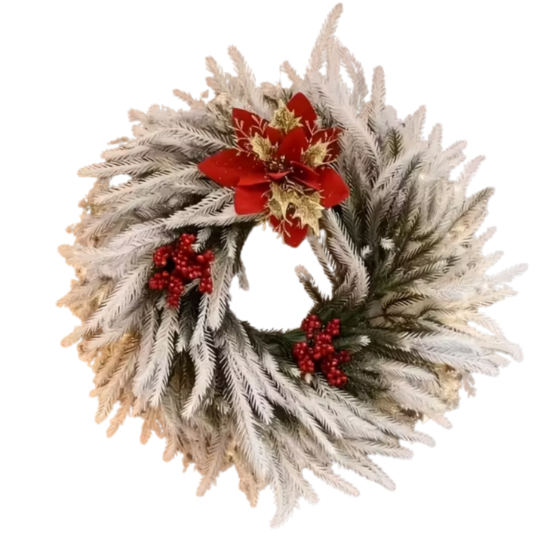 White Christmas Wreath with Red Berries