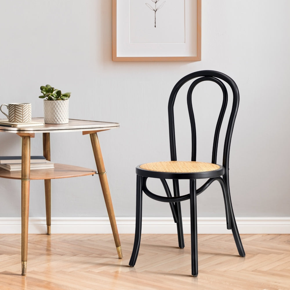 NNEED Dining Chair Solid Wooden Chairs Ratan Seat Black