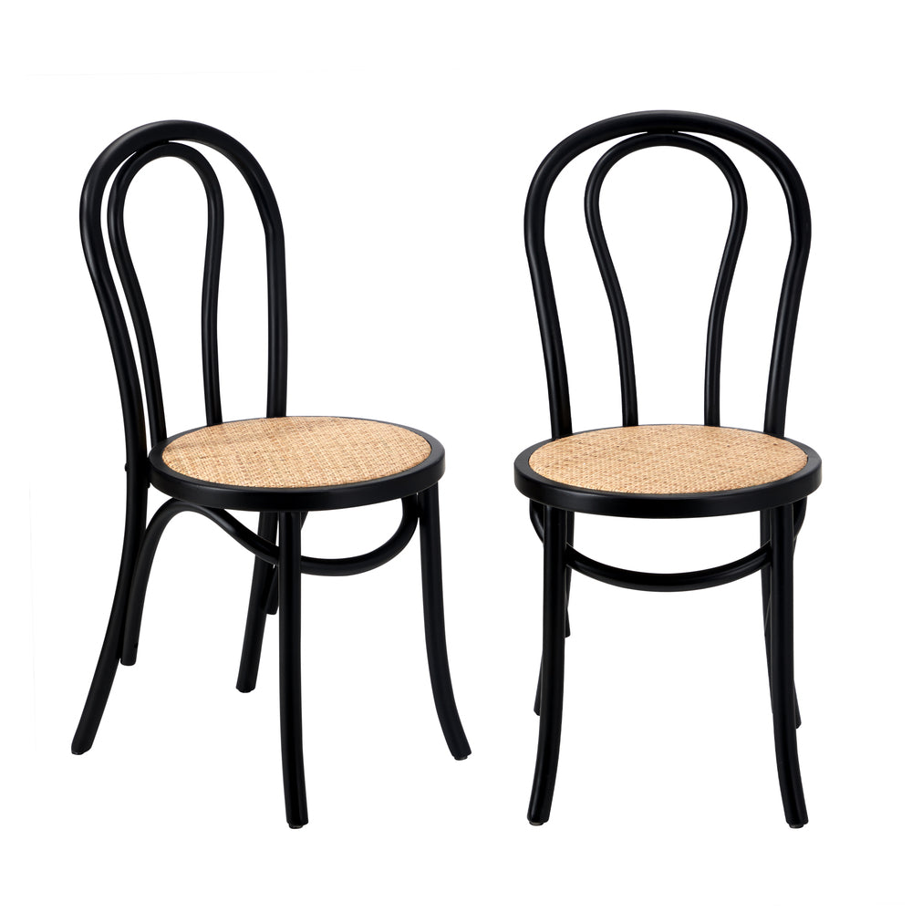 NNEED Dining Chair Solid Wooden Chairs Ratan Seat Black