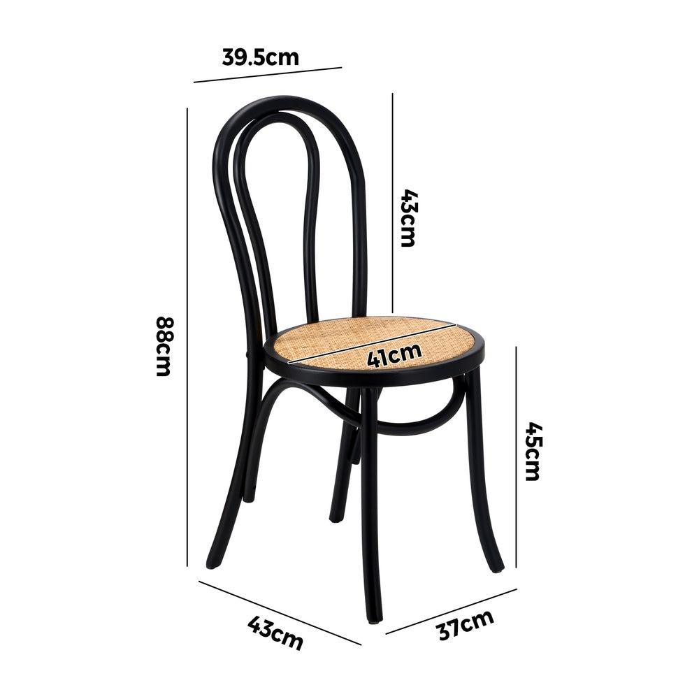 NNEED Dining Chair Solid Wooden Chairs Ratan Seat Black