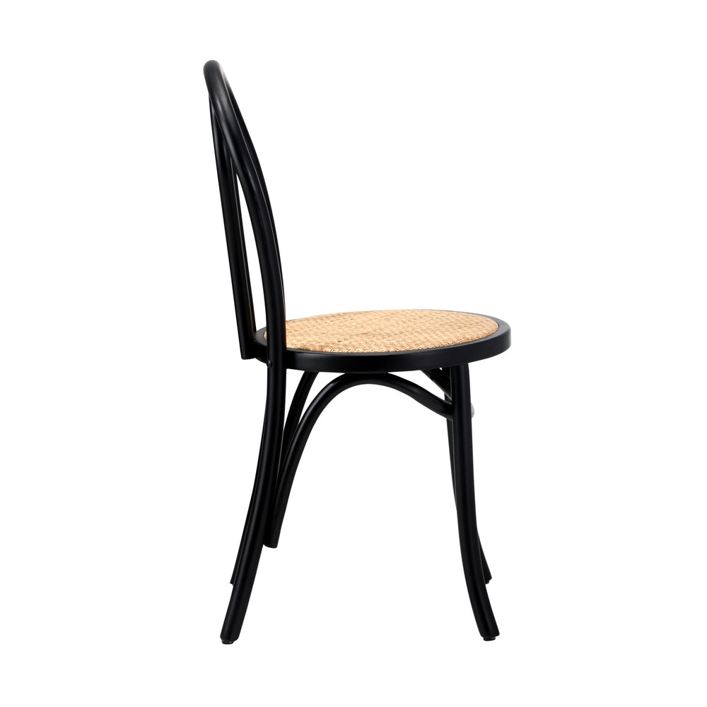 NNEED Dining Chair Solid Wooden Chairs Ratan Seat Black