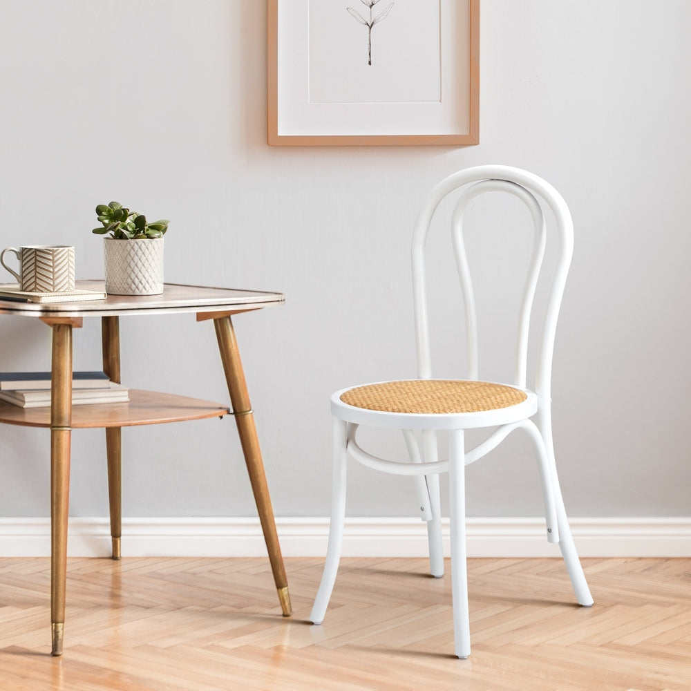 NNEED Dining Chair Solid Wooden Chairs Ratan Seat White