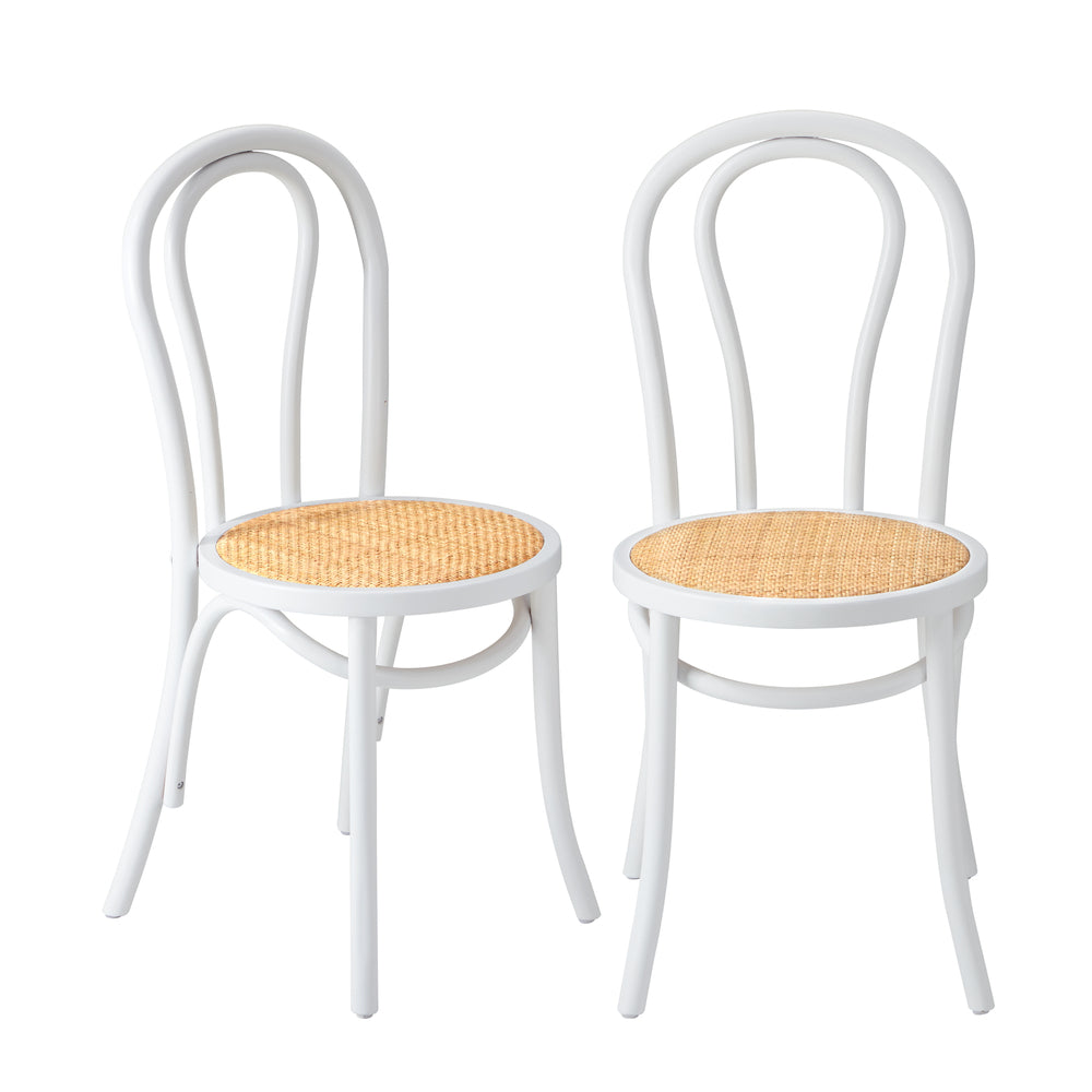 NNEED Dining Chair Solid Wooden Chairs Ratan Seat White