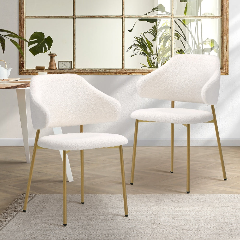 NNEED 2x Dining Chair Sherpa Gold&White