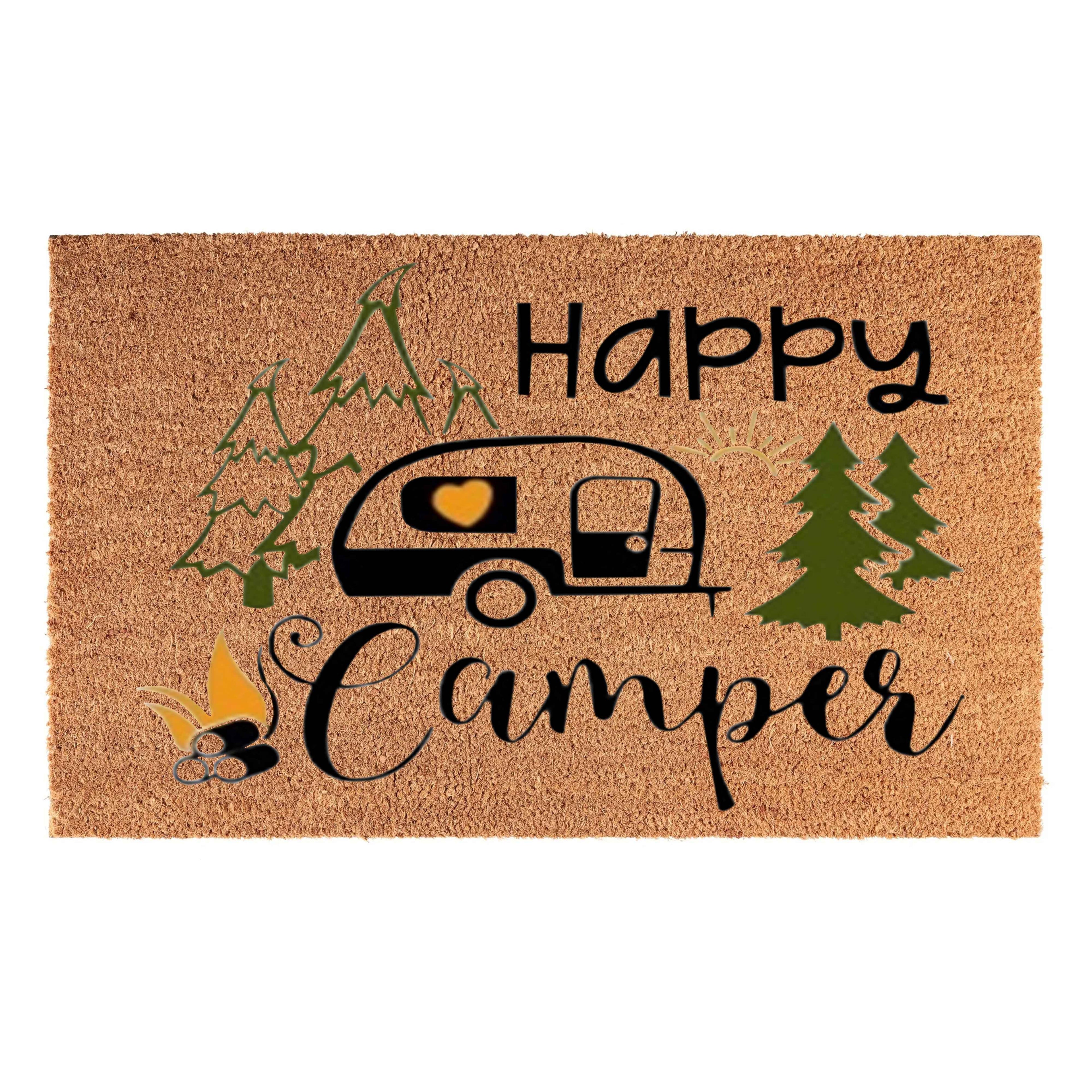 Coir Doormat, 60cm x 40cm - 'Happy Camper'