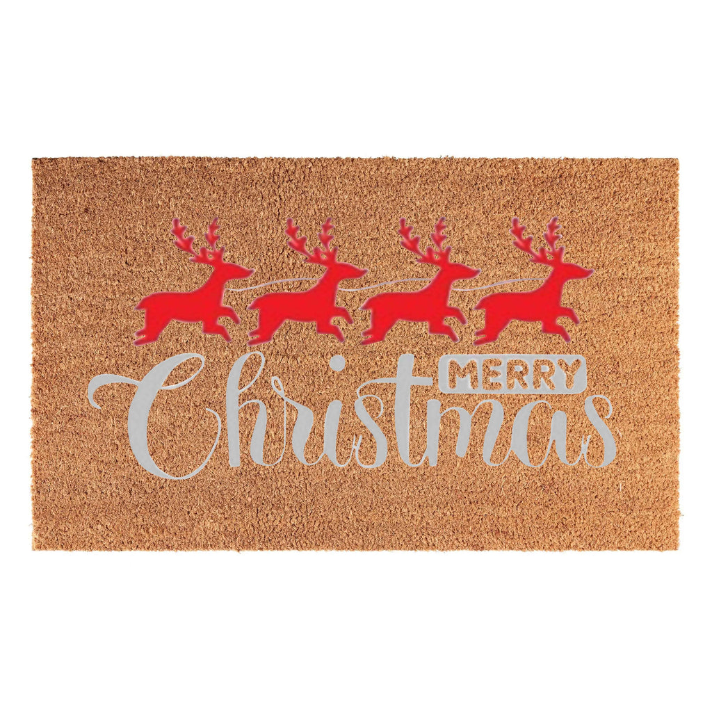 Coir Doormat, 60cm x 40cm - 'Merry Christmas' (Red/Silver)