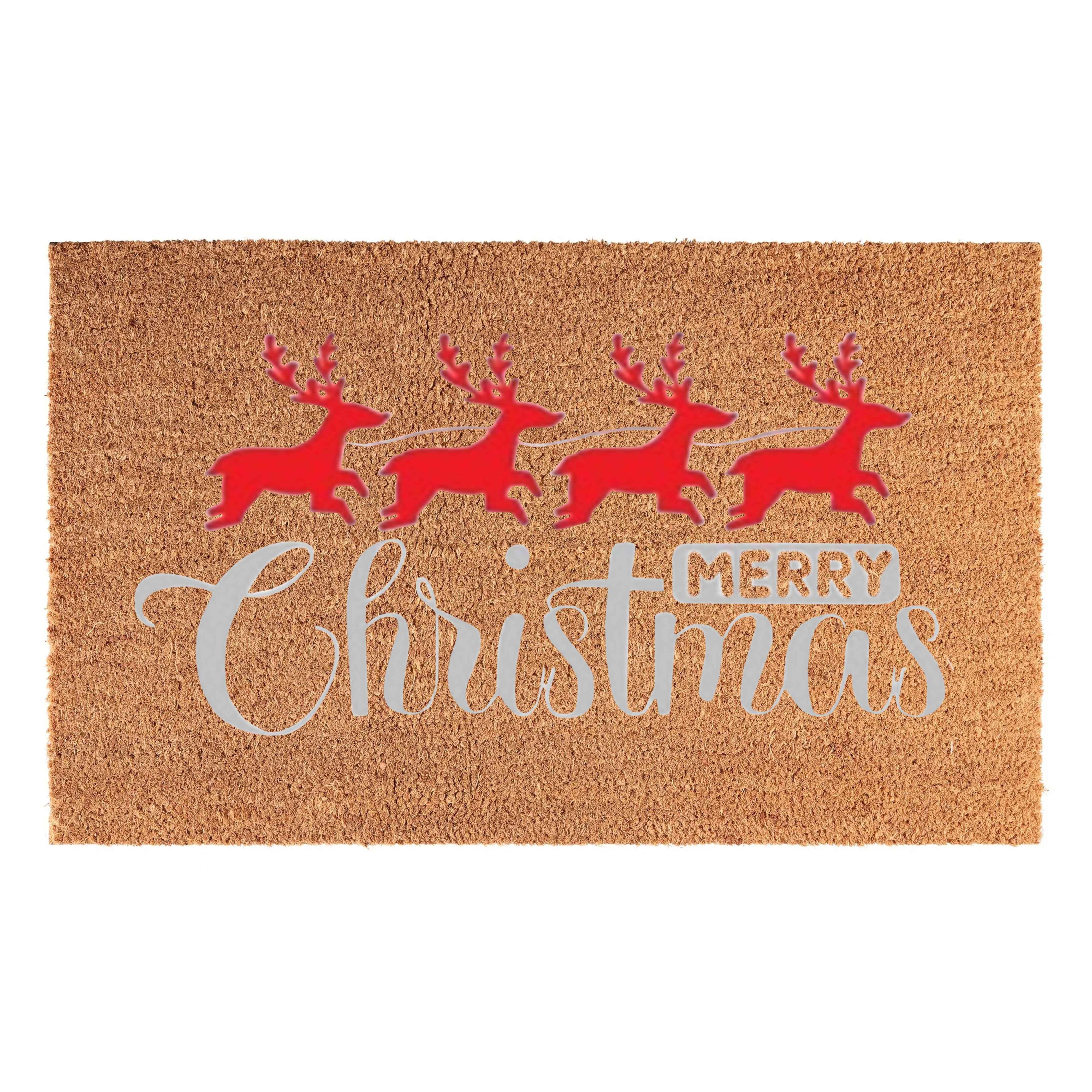 Coir Doormat, 60cm x 40cm - 'Merry Christmas' (Red/Silver)