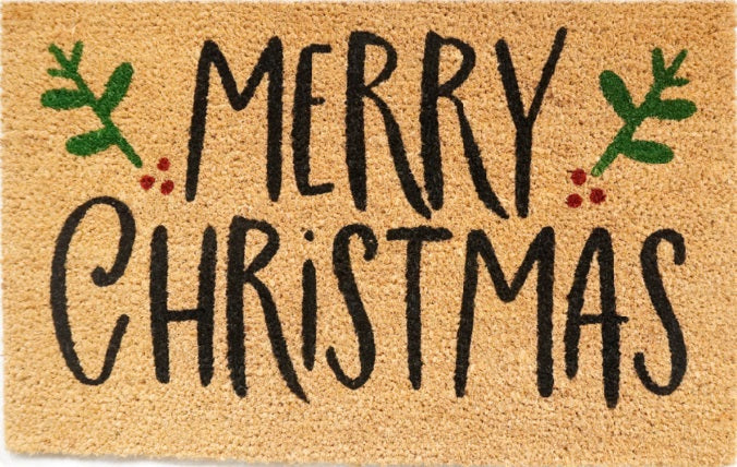 Coir Doormat, 60cm x 40cm - 'Merry Christmas' (Holly)