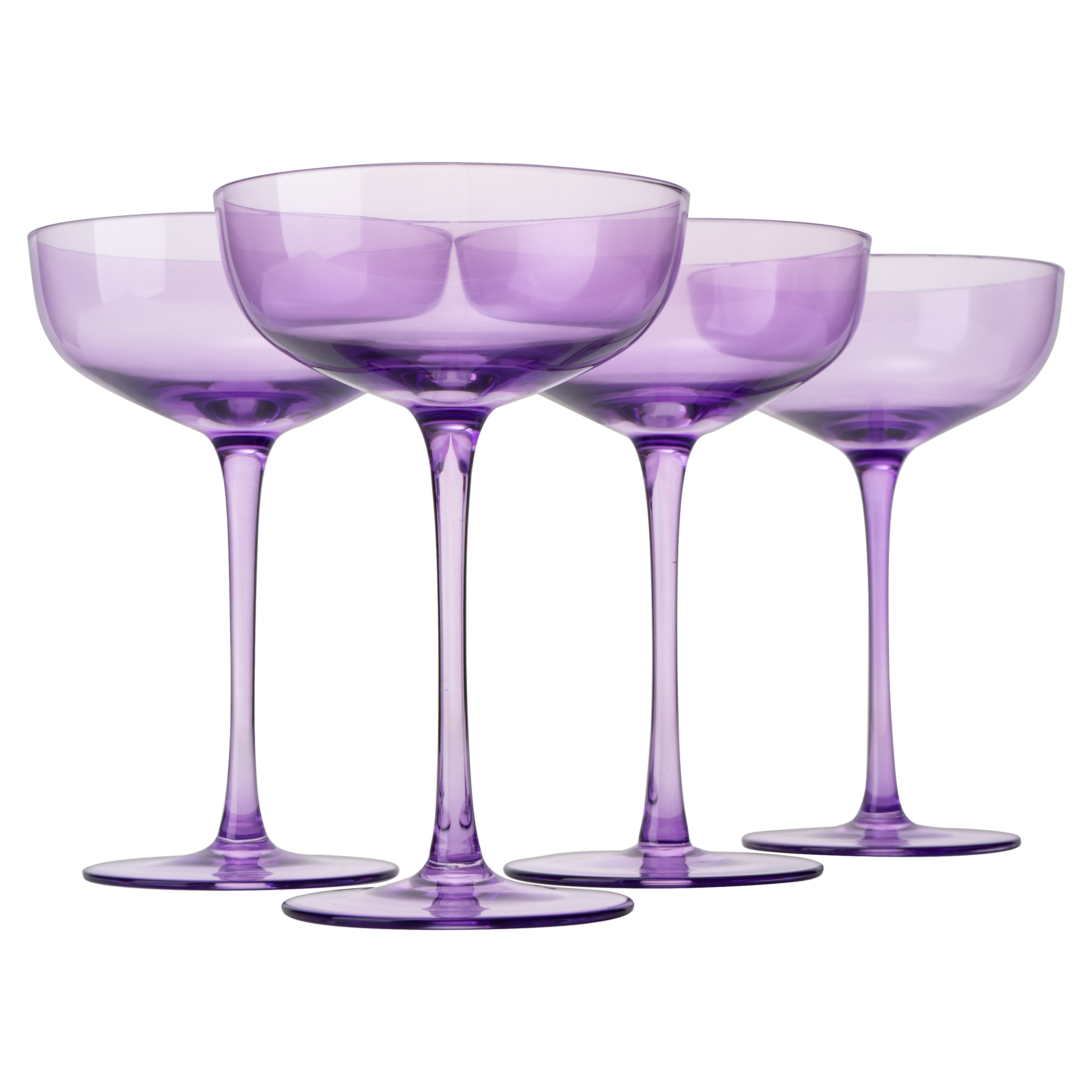 The Wine Savant Colored Coupe Glass | 7oz | Set of 4 Colorful Champagne & Cocktail Glasses, Fancy Manhattan, Crystal Martini, Cocktails Set, Margarita Bar Glassware Gift, Vintage (Lavender Purple)
