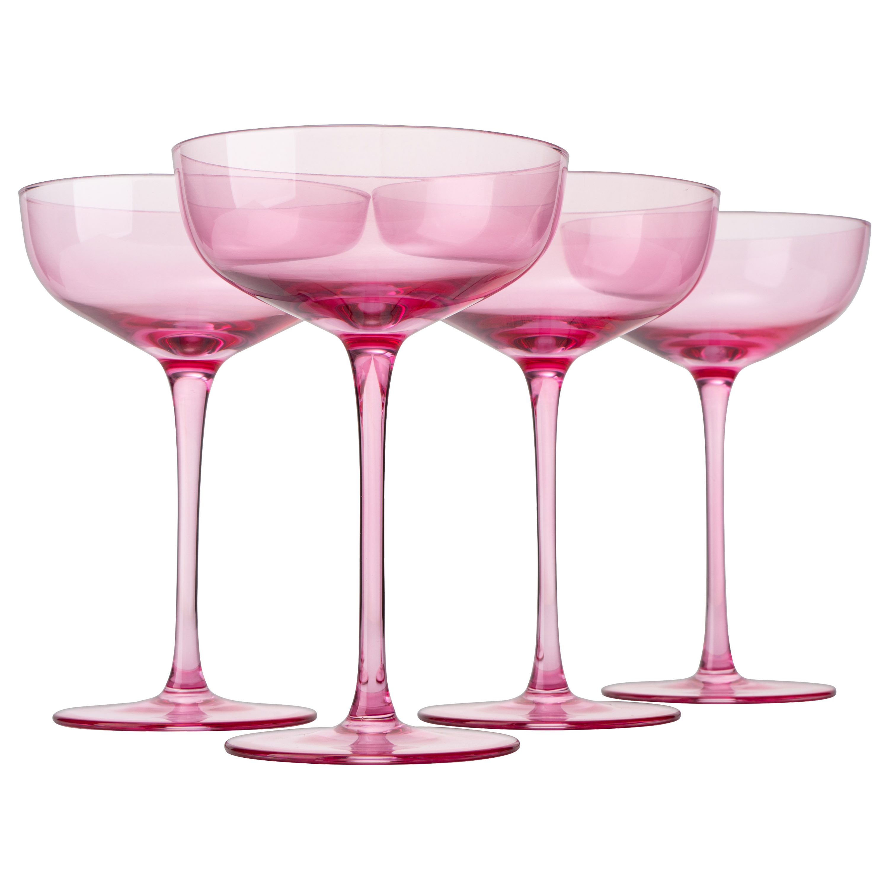 The Wine Savant Colored Coupe Glass | 7oz | Set of 4 Colorful Champagne & Cocktail Glasses, Fancy Manhattan, Crystal Martini, Cocktails Set, Margarita Bar Glassware Gift, Vintage (Blush Pink)