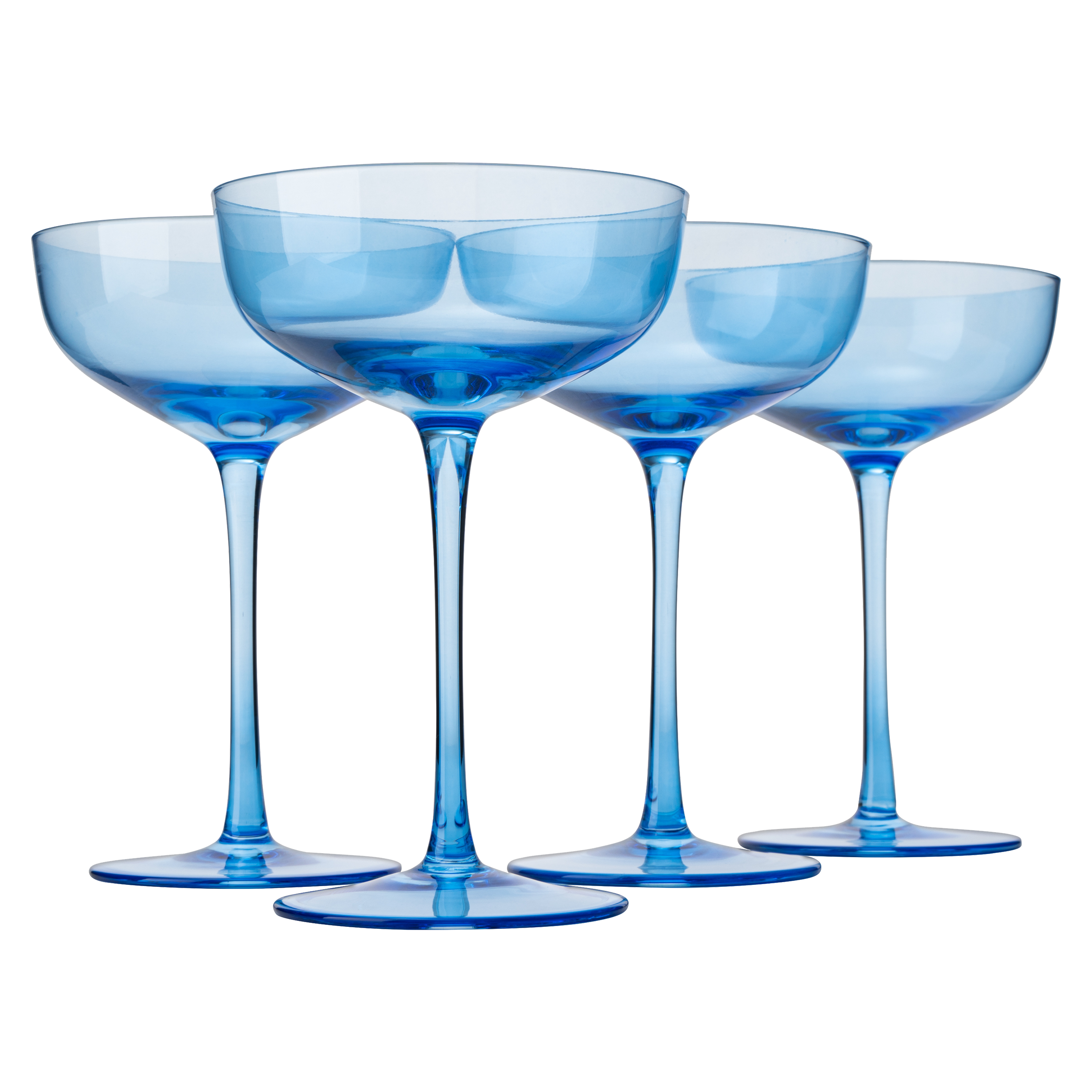 The Wine Savant Colored Coupe Glass | 7oz | Set of 4 Colorful Champagne & Cocktail Glasses, Fancy Manhattan, Crystal Martini, Cocktails Set, Margarita Bar Glassware Gift, Vintage (Blue)