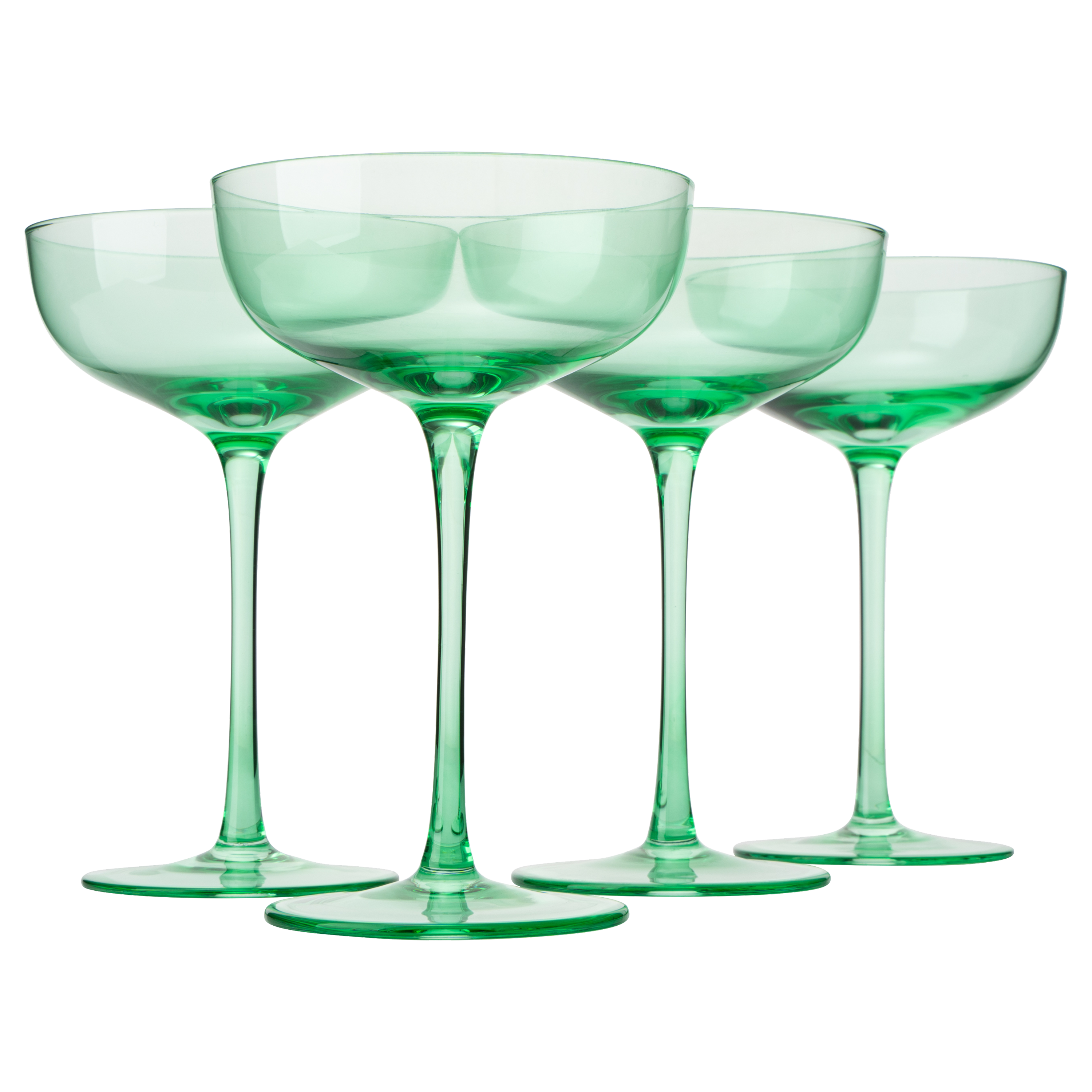 The Wine Savant Colored Coupe Glass | 7oz | Set of 4 Colorful Champagne & Cocktail Glasses, Fancy Manhattan, Crystal Martini, Cocktails Set, Margarita Bar Glassware Gift, Vintage (Green)