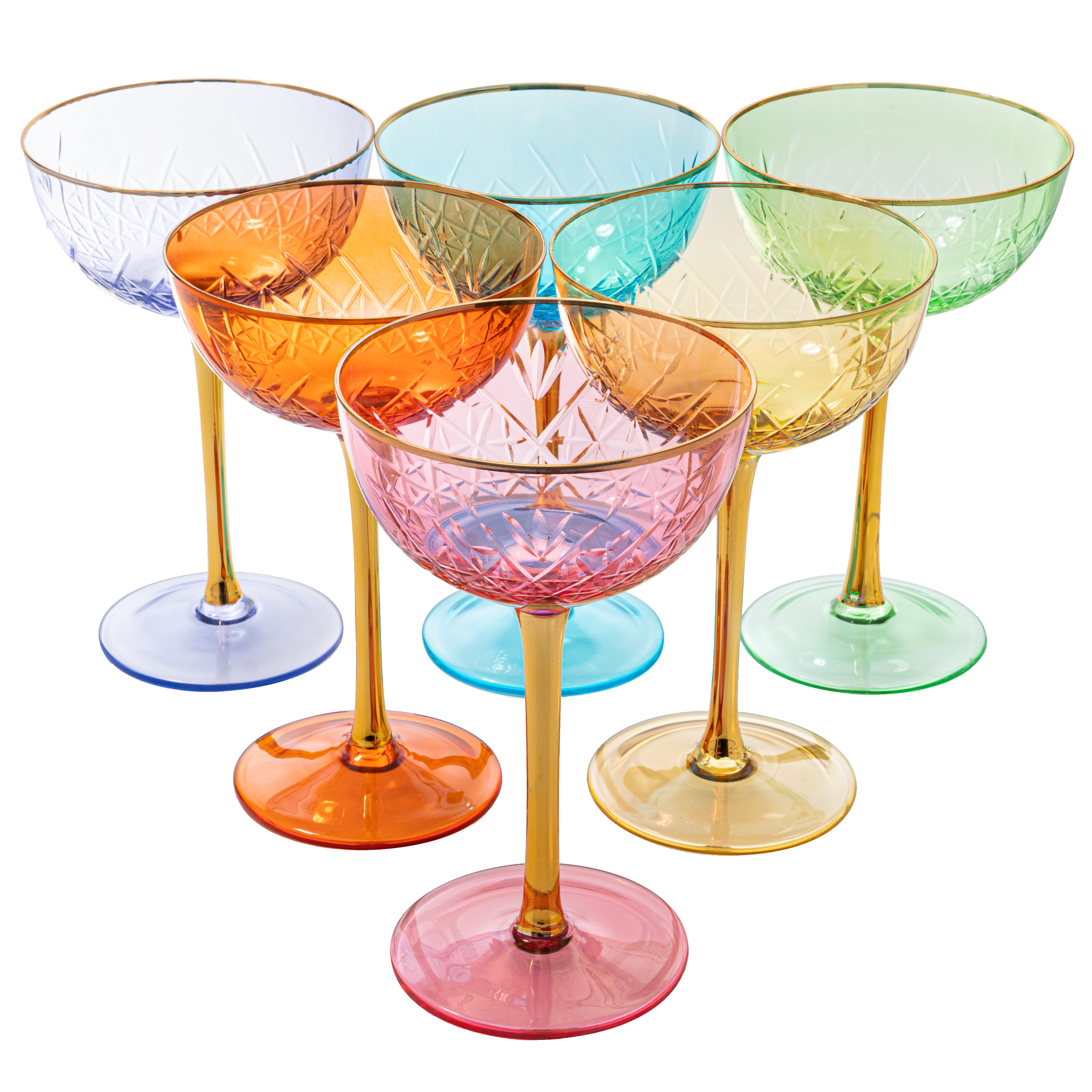 Vintage Art Deco Coupe for Champagne, Martini, Cocktails, Glasses | Set of 6 | 7 oz Classic Cocktail Glassware - Manhattan, Cosmopolitan, Sidecar, Crystal Speakeasy Style Saucer Goblets with Stems