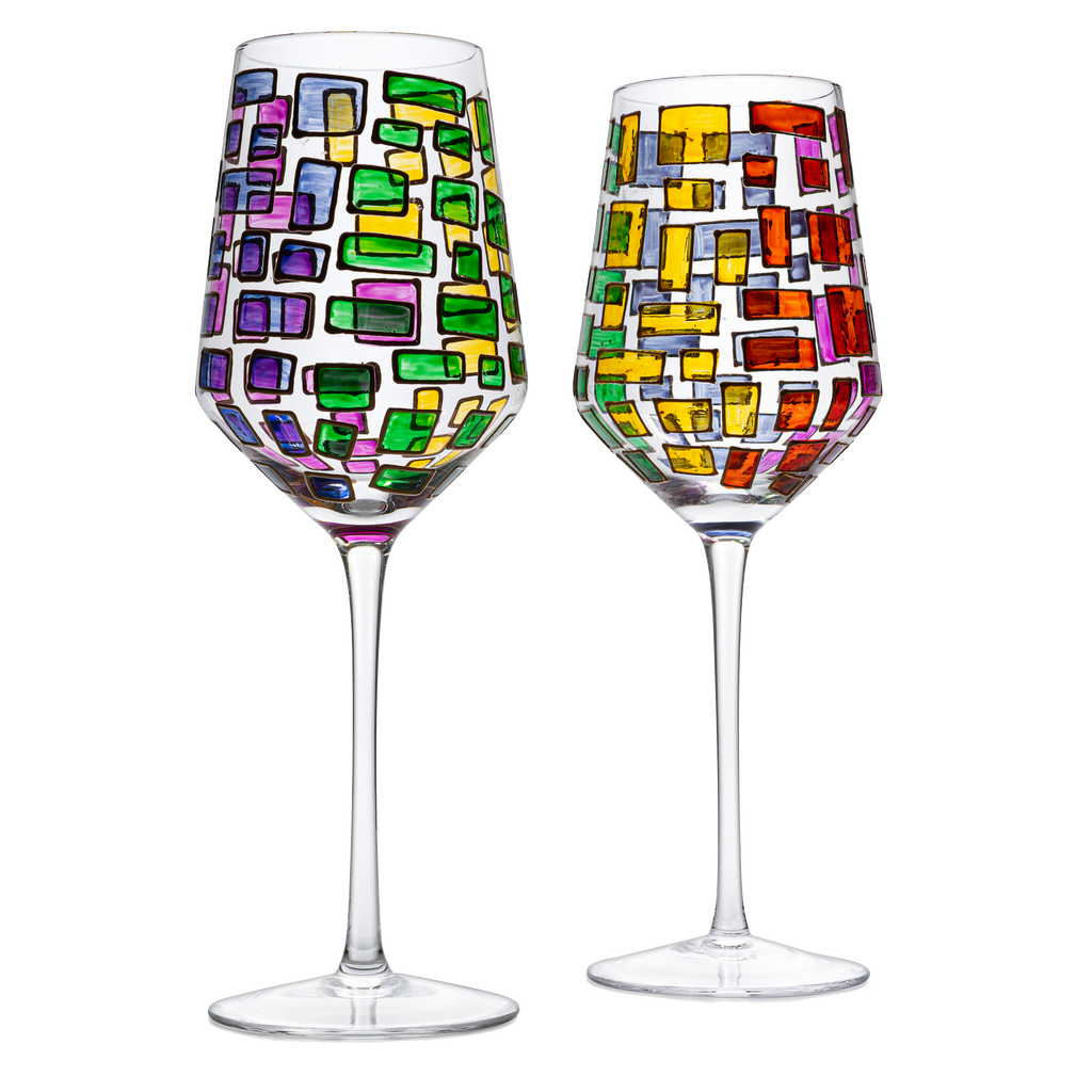 The Wine Savant Renaissance Stained Glass Windows, Artisanal Hand Painted Glassware Gift Idea Her, Him, Birthday, Mom, Housewarming, Gifts Ideas for Women & Men Art Deco (Stemmed Wine Glasses)
