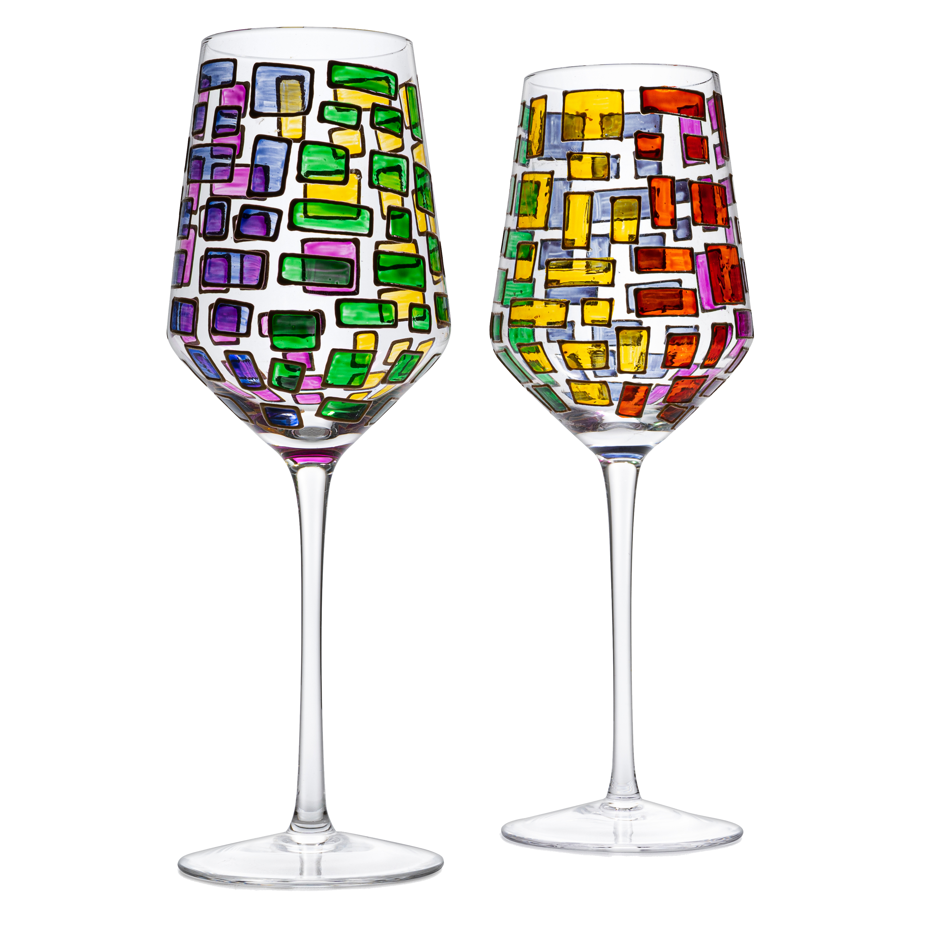 The Wine Savant Renaissance Stained Glass Windows, Artisanal Hand Painted Glassware Gift Idea Her, Him, Birthday, Mom, Housewarming, Gifts Ideas for Women & Men Art Deco (Stemmed Wine Glasses)