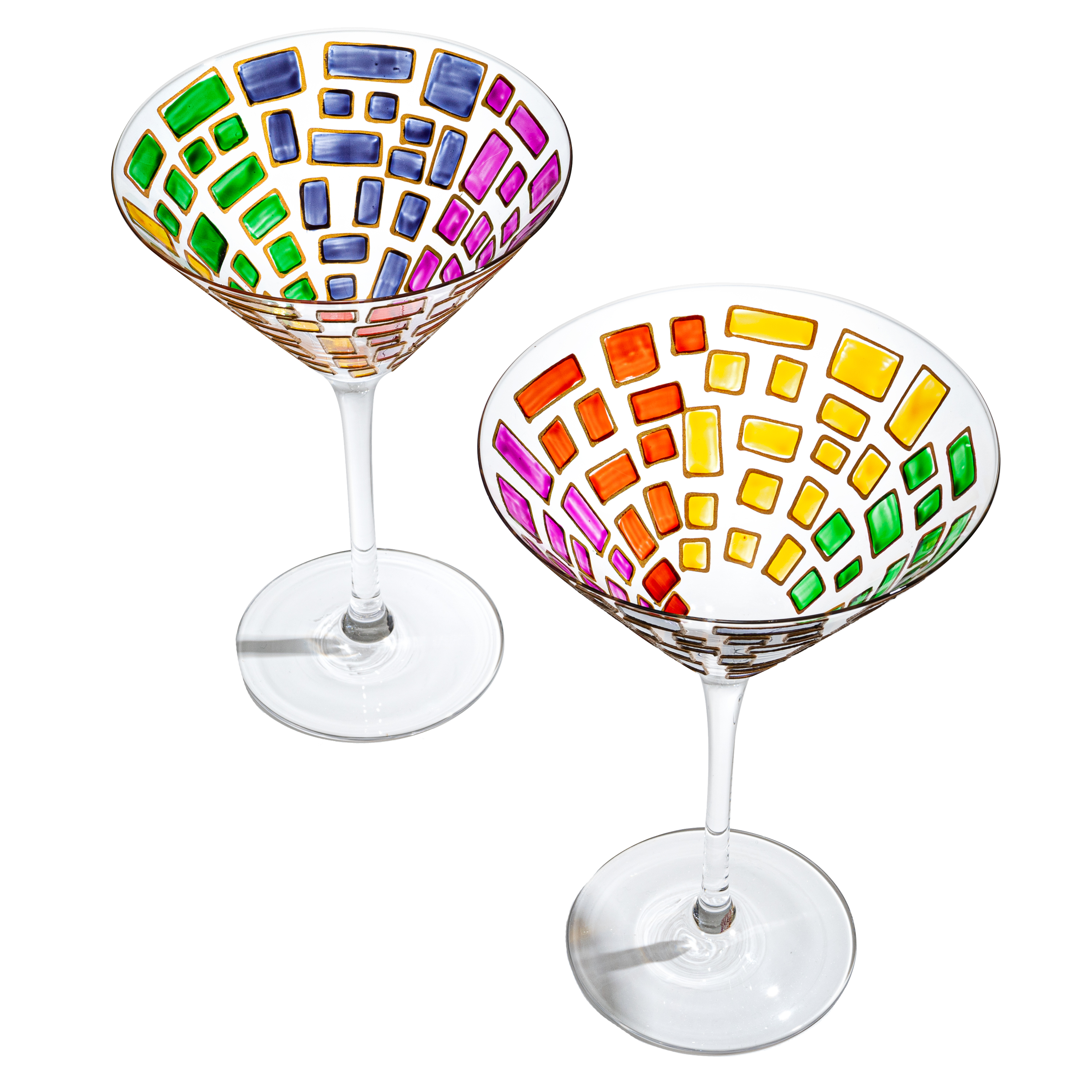 Renaissance Holiday Stained Glass Windows, Artisanal Hand Painted Glassware - The Wine Savant - Gift Idea Her, Him, Birthday, Mom, Housewarming, Gifts Ideas for Women & Men (Martini Glasses)
