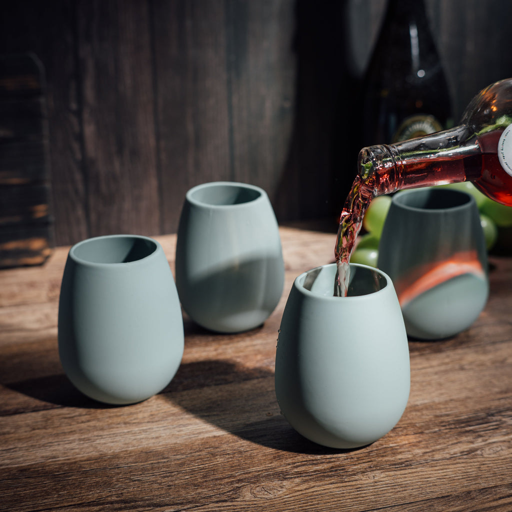 Unbreakable Silicone Stemless Wine Glassware | Set of 4 | Reusable & Shatterproof Tumbler Drinkware for Wine, Water, Cocktails, Champagne Glass for Parties, Camping, Beaches, Boats - (Light Blue)