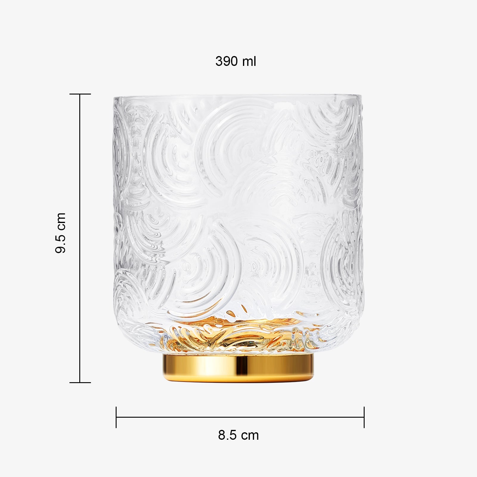 Gatsby Tumbler Drinking Glass | Set of 2 | Vintage Cocktail Crystal Drinking Glasses Art Deco Gold Plated Tumblers For Water, Juice, Whiskey, Curved Arch Vintage Patterned Design 13oz Glassware