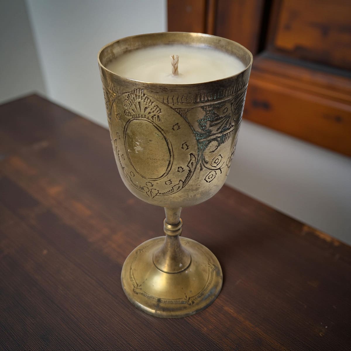 Repurposed Vintage Golden Goblet Candles
