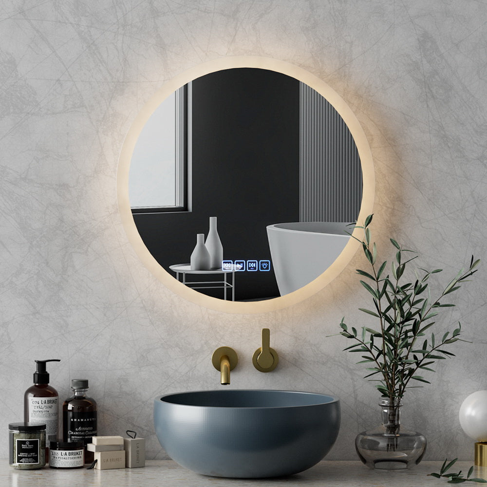 NNEDSZ Bluetooth LED Wall Mirror With Light 50CM Bathroom Decor Round Mirrors